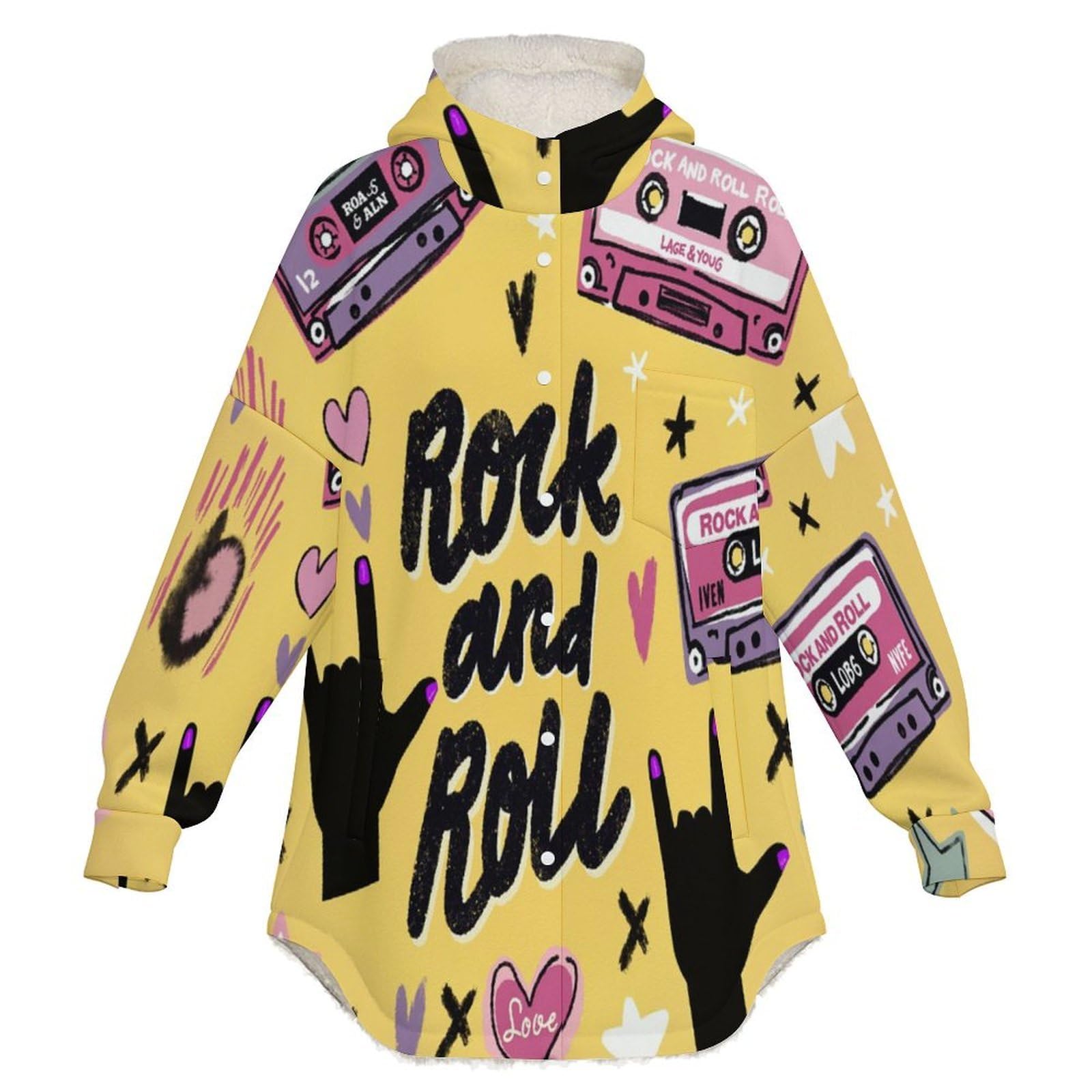 Sudadera Invierno con Capucha de Forro Polar Mujer Gestos, Cinta De Casete, Corazón Cálido Hoodies a Manga Larga Felpa Sudadera con Bolsillos, Amarillo