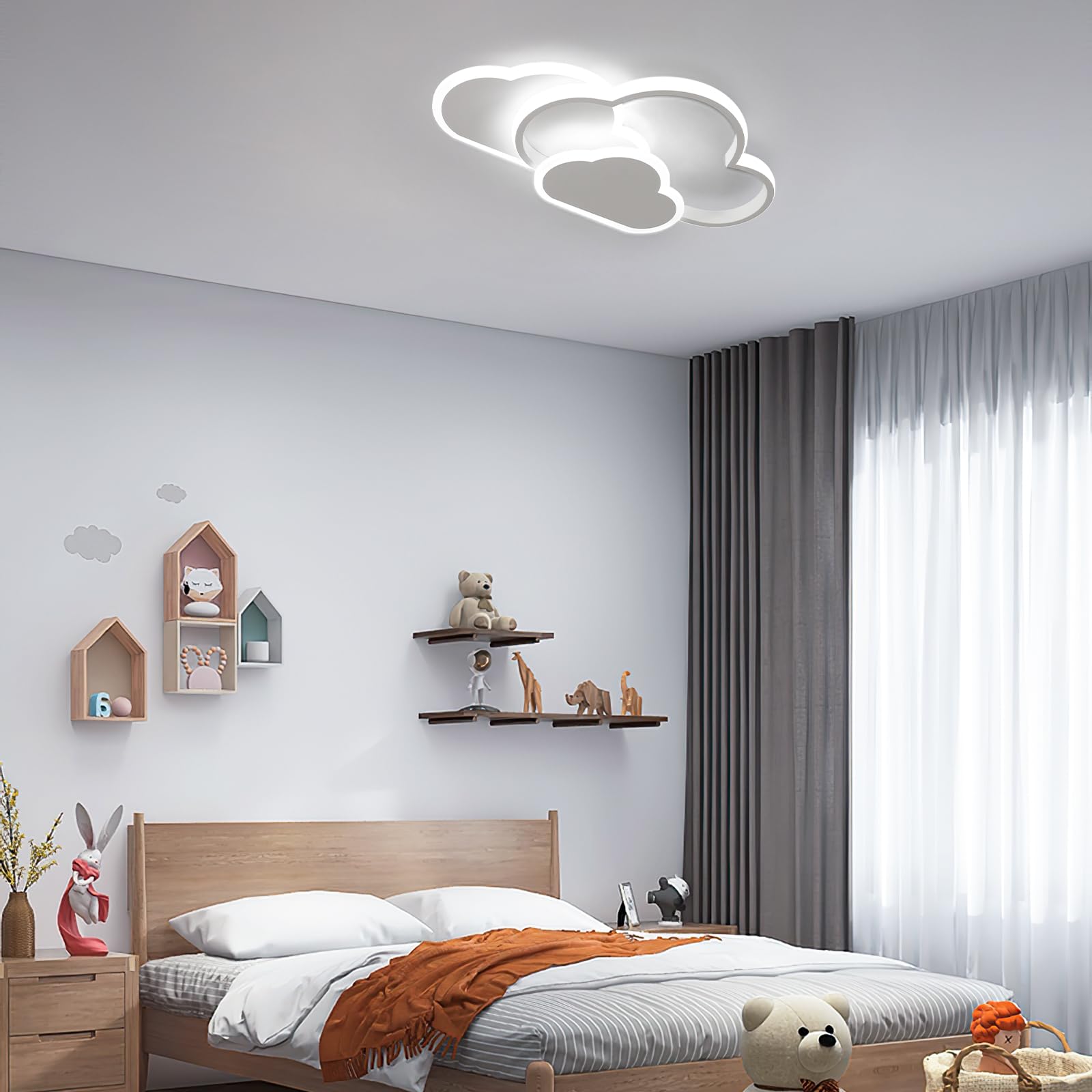Goeco Lámpara de Techo LED Regulable, 32W Lampara Infantil Techo, Creativa Nube con Mando a Distancia 3000K-6500K, Luz de Techo Blanco para Habitaciones Infantiles Dormitorio Comedor Sala de Estar