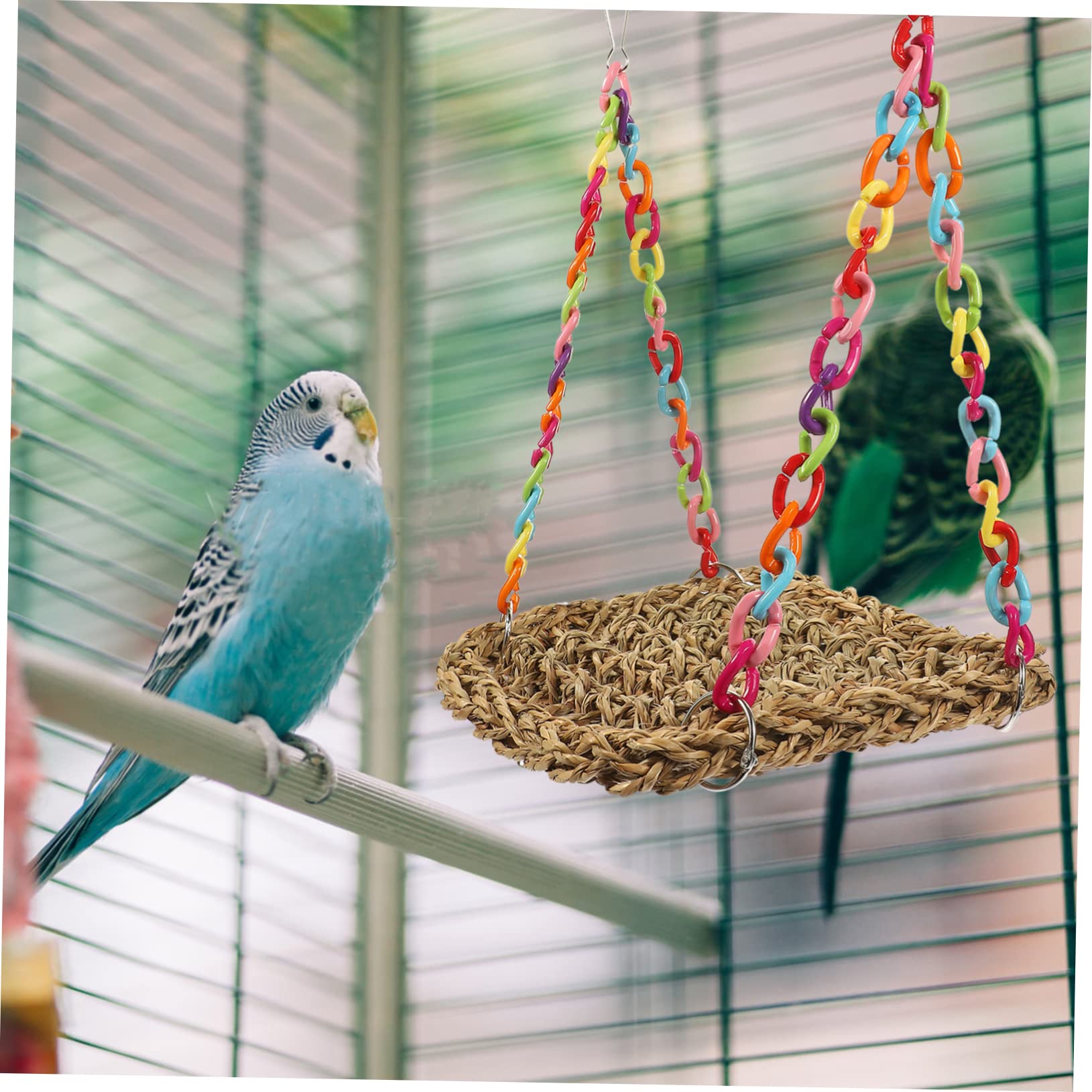 Sosoport 3stücke Vogelspielzeug Aus Naturmaterialien Kletter Und Schaukelspielzeug Für Papageien Und Sittiche Strapazierfähiger Stand Mit Grasmatte Bietet Platz Für Körperliche