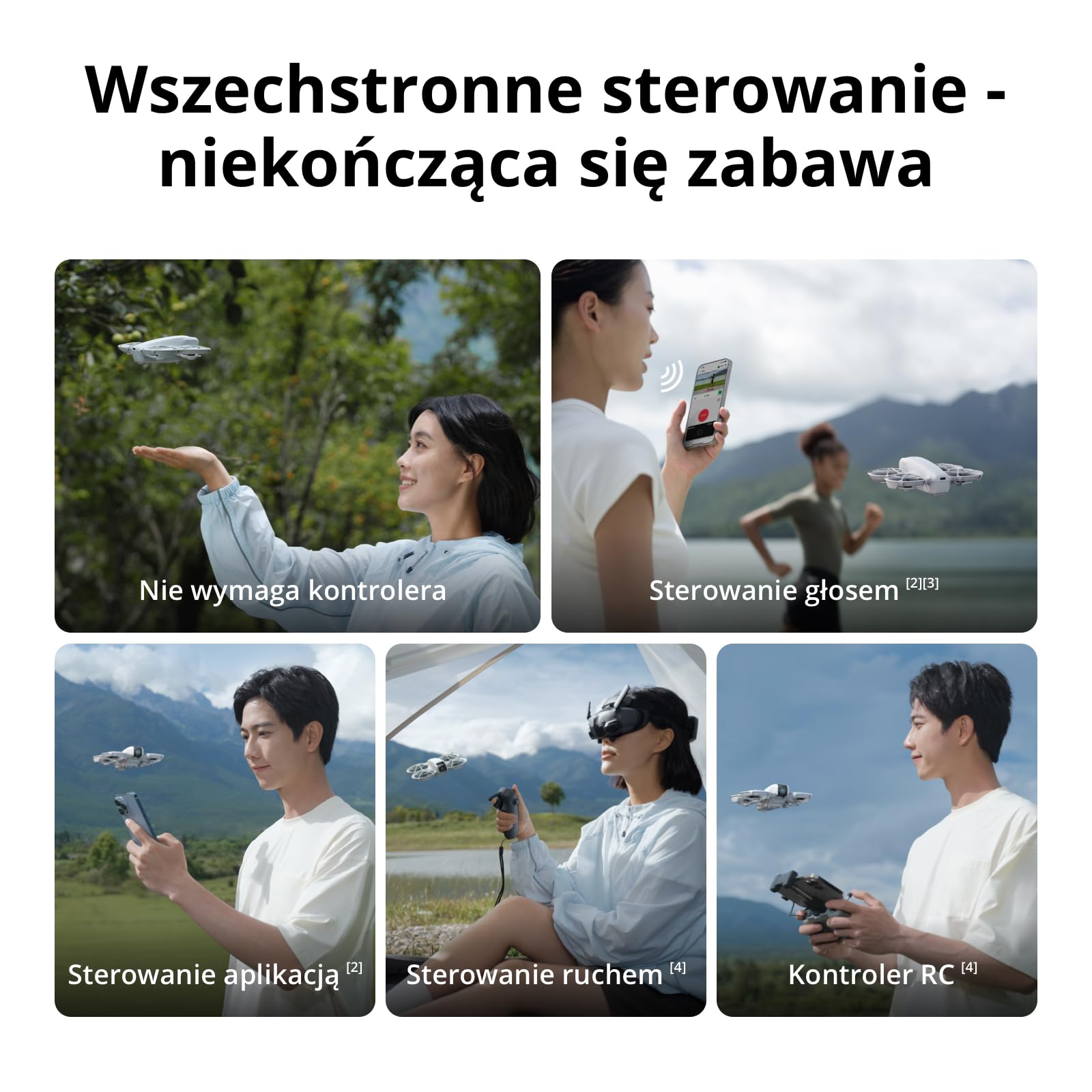 DJI Neo, mini dron z kamerą 4K UHD dla dorosłych, 135 g samodzielnie latający dron śledzący użytkownika, start z dłoni, śledzenie obiektu, QuickShots, stabilizacja wideo (nie wymaga kontrolera)