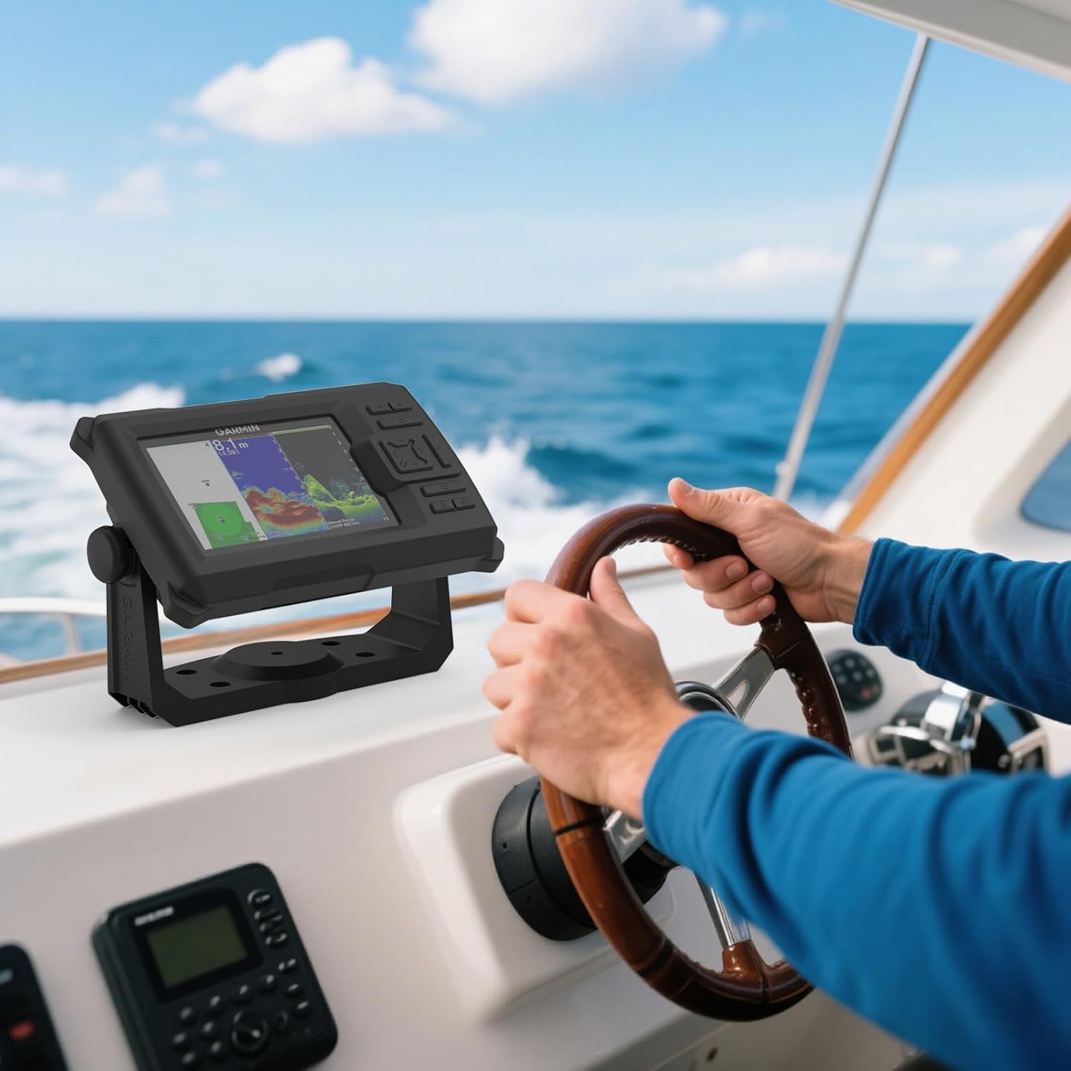 Fish Finder Protective Silicone Skin Cover Compatible with Garmin Striker Vivid 5cv Fishfinder and Garmin Striker 5cv, Black Silicone Cover with Installation Case, Marine Navigation Accessory