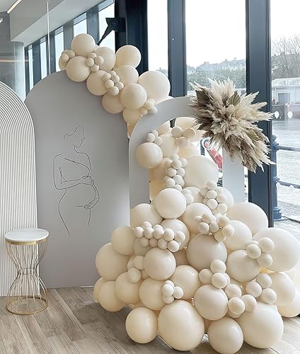 Kozee Globos de arena blanca de doble relleno, diferentes tamaños, paquete de 63 unidades, 18+12+10+5 pulgadas, kit de guirnalda de globos beige