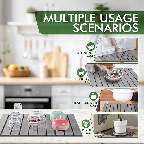 Miniatura 3 de Tapete de Secado de Platos de Piedra para Encimera de Cocina, Tapete Grande de Secado de Platos de Tierra de Diatomeas Plegable Gris Oscuro, Tapete