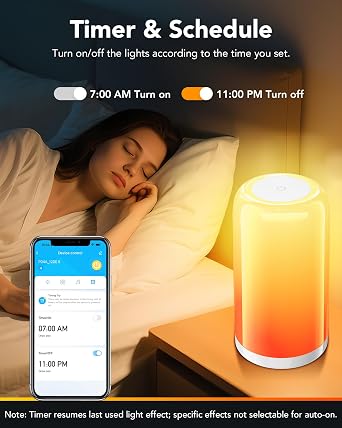 VOLIVO Smart Table Lamp, RGBCWIC, Dimmable Night Light, Alexa Control | Touch control with 10 presets. 16M colors + warm/cool white. Music sync. Plug-in. For bedside, nursery & living room.