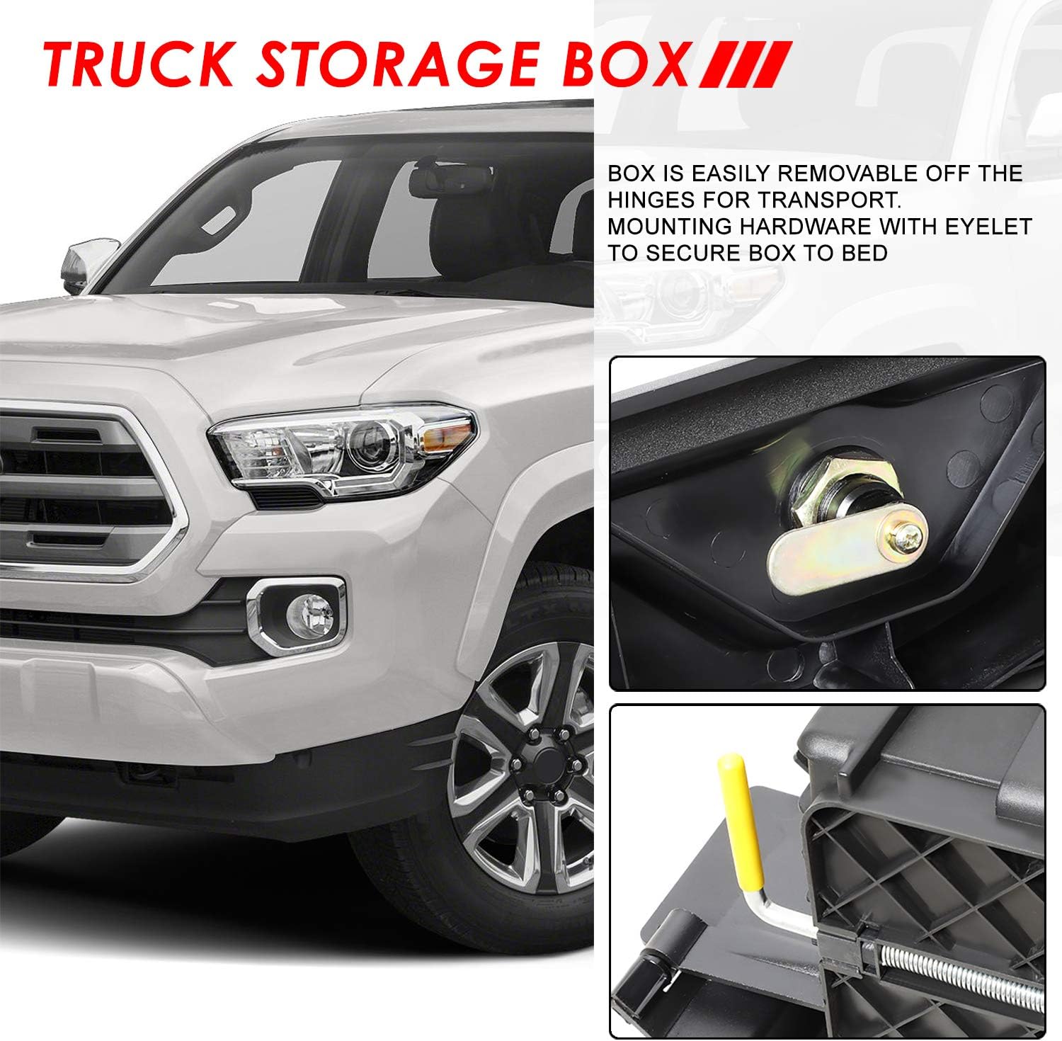 Auto Dynasty Truck Bed Storage Case Wheel Well Tool Lockable Box Compatible with Toyota Tacoma 05-19, Driver Left Side