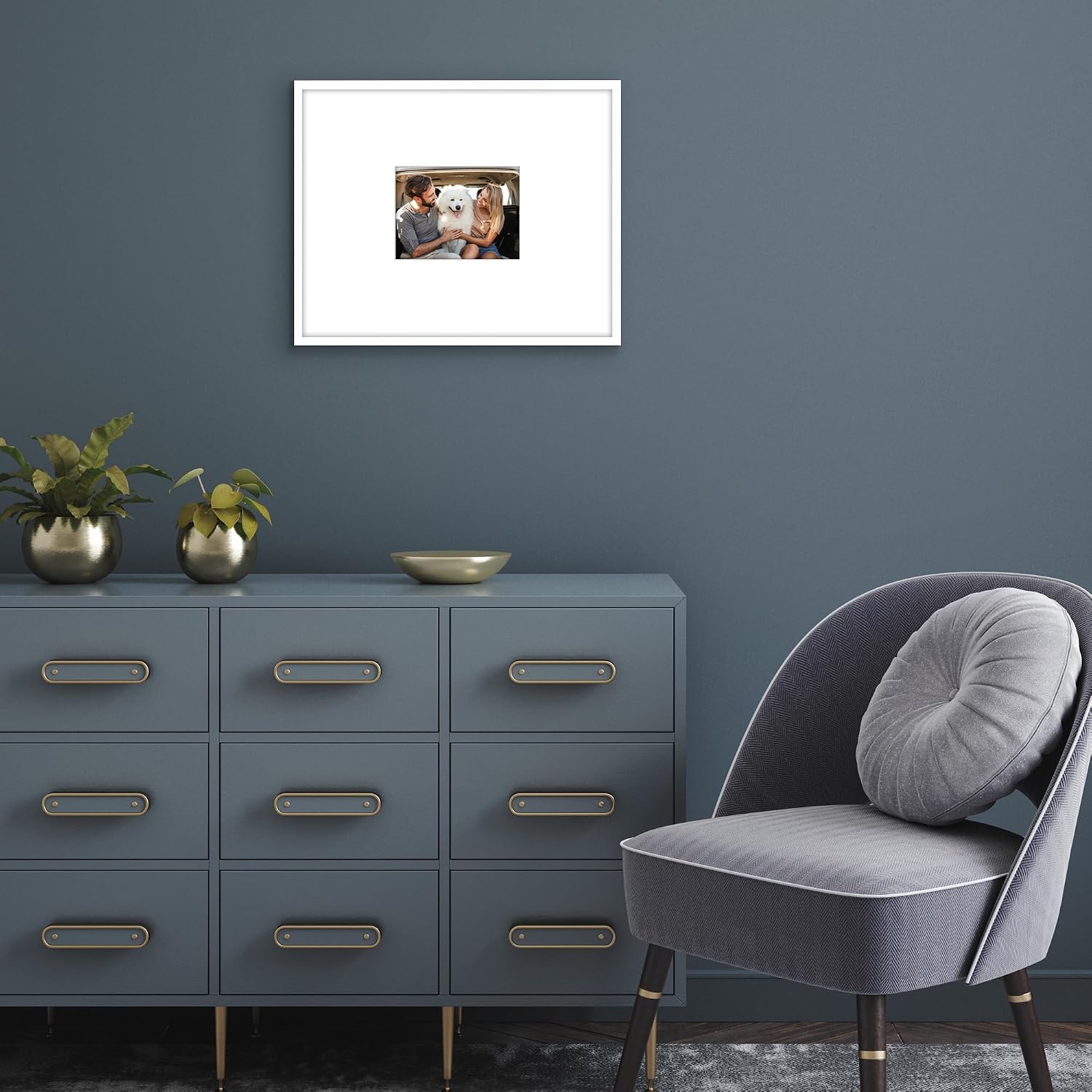 Americanflat 16x20 Picture Frame with Polished Plexiglass - Use as 6x8 Frame with Mat or Display 16x20 Photo Without Mat - Streamline Collection - Thin Border Picture Frames for Wall - White