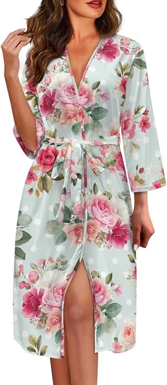Womens Nightgowns Sleepwear Plus Size Long Sleeve Nightshirt Sleepshirt Robes for Women with Belt Loungewear