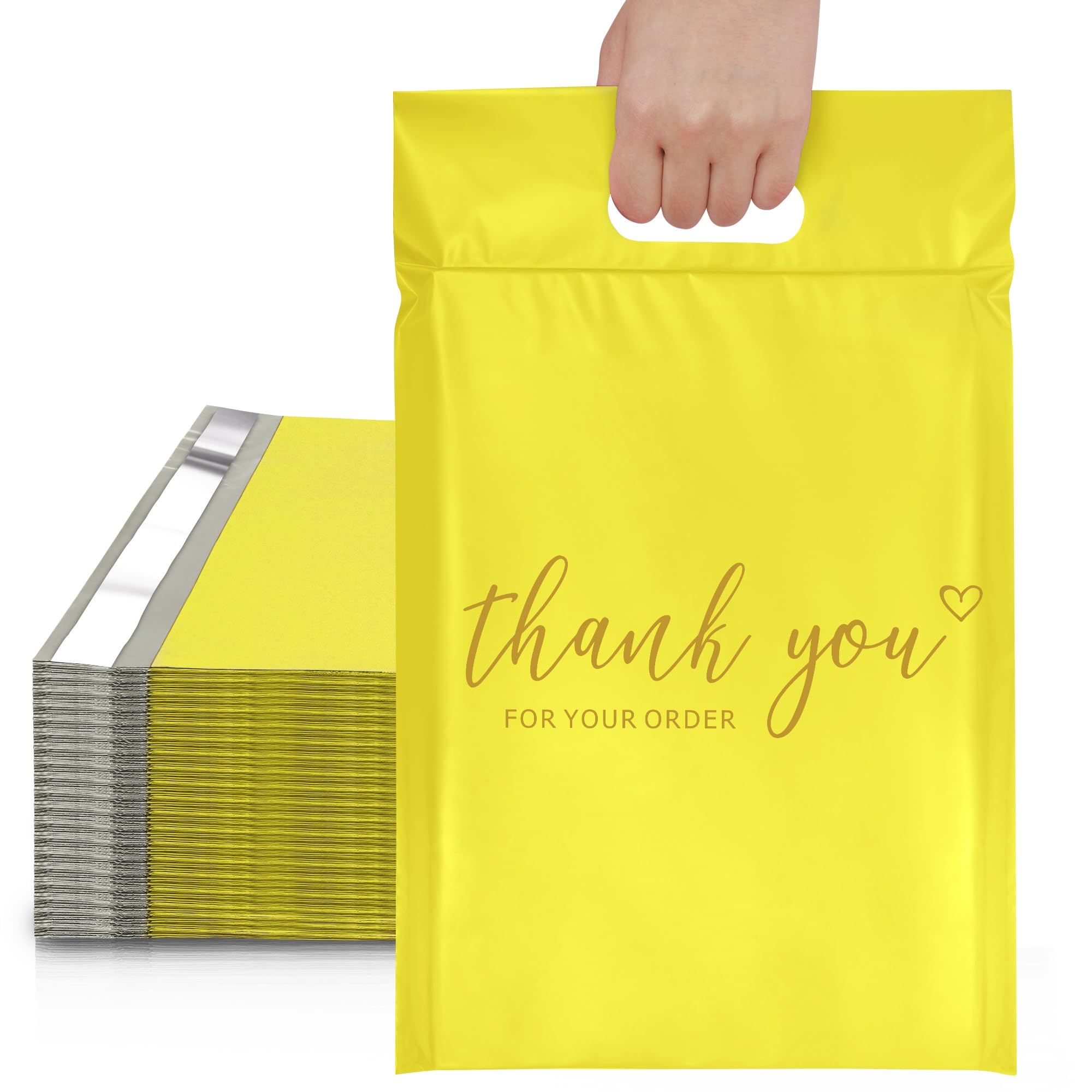 JinRuiKJ Poly Mailers with Handle 10x13 Inch 100 Pcs, Easy to Carry Packaging Bags for Small Business, Thank You Shipping Bags with Self Adhesive
