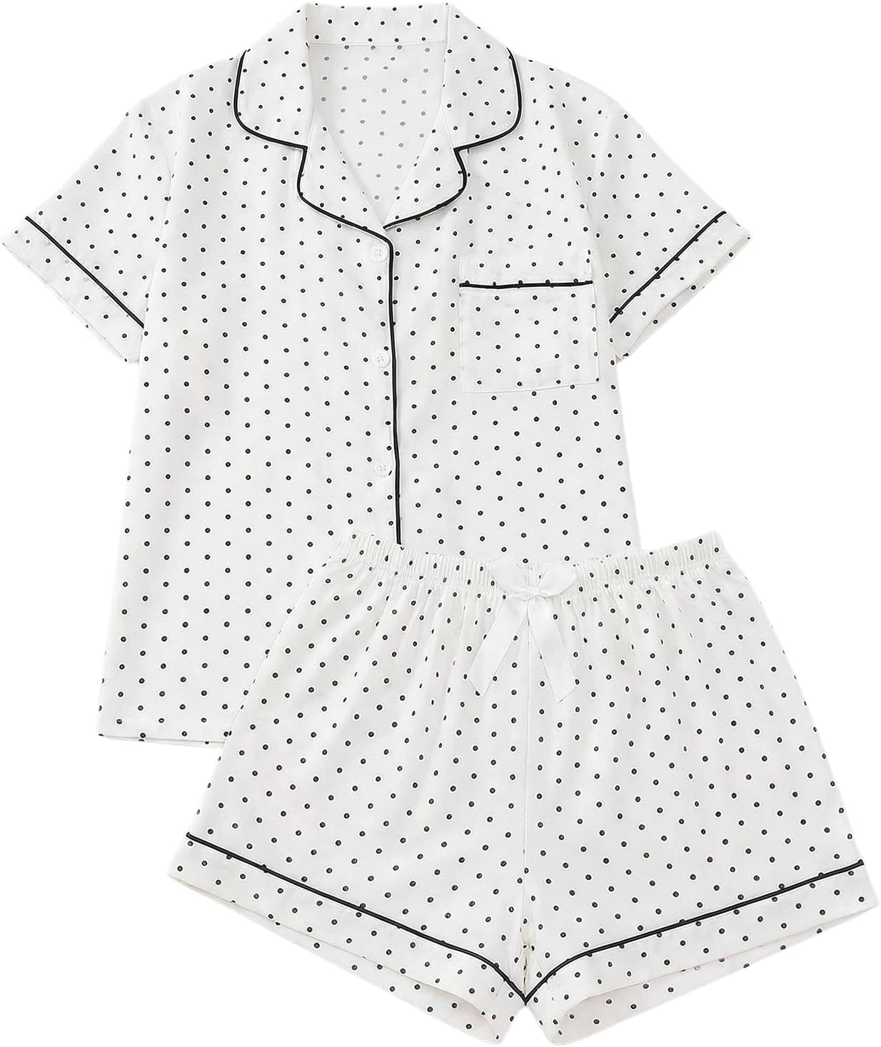 SweatyRocks Women's 2 Piece Pajama Set Cute Pjs Sleepwear Summer Button Down Short Sleeve Shirt and Shorts Loungewear