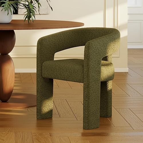 Silla de comedor moderna con diseño de barril de sherpa, tapizada, de piel sintética, con brazo, cómoda silla auxiliar para cocina, sala de estar,