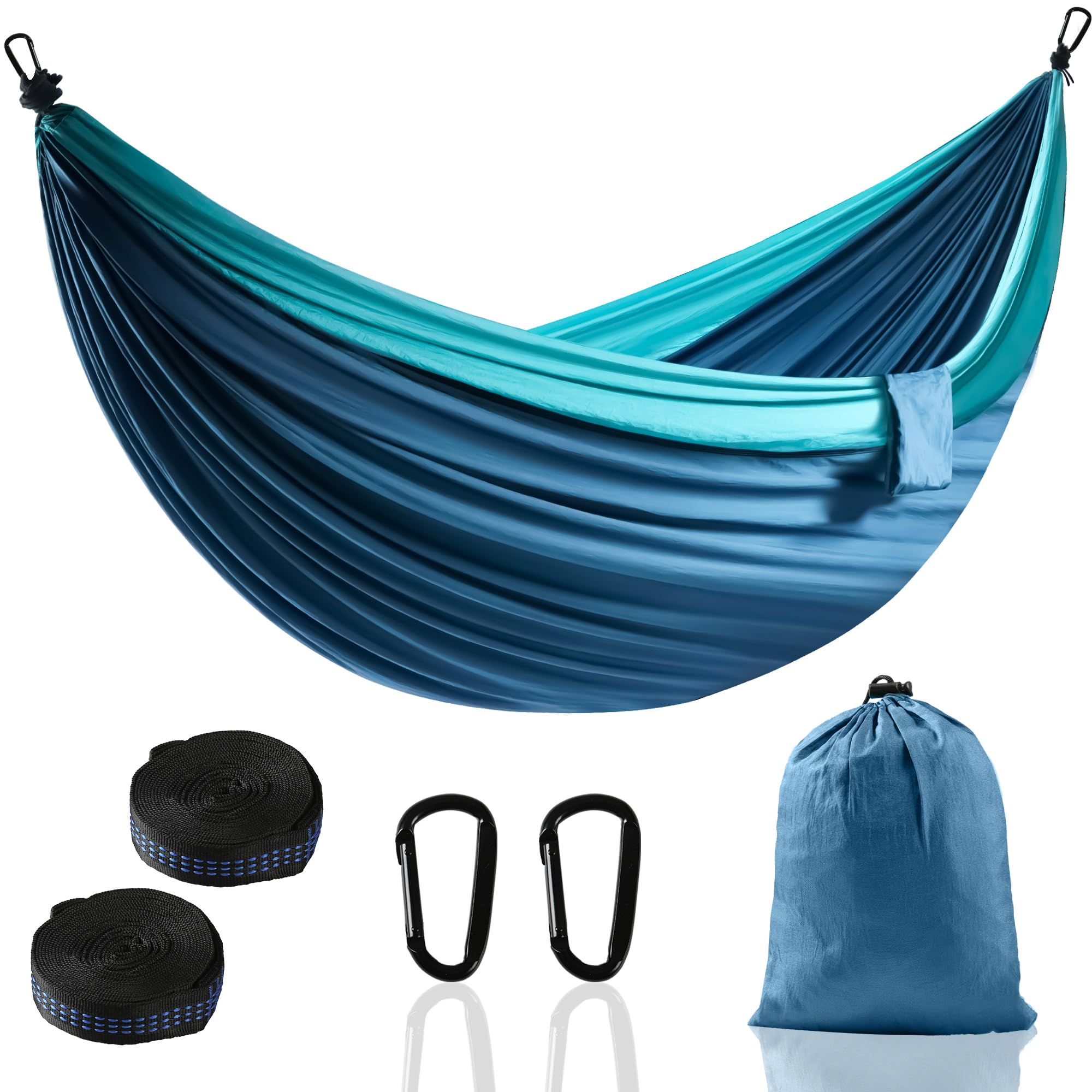 hamaca de camping al aire libre, hamacas de paracaídas portátiles superligeras con dos correas de árbol, nailon para árbol de viaje (azul lago, 280 x 140 cm)