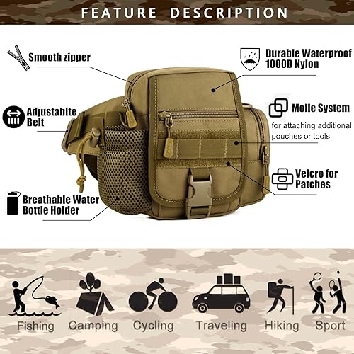 Miniatura 8 de Riñonera táctica para montar Riñonera de un solo hombro Bolsa multiusos, X-Wolf Marrón, Bolsa táctica para pierna y bolsillo en el muslo