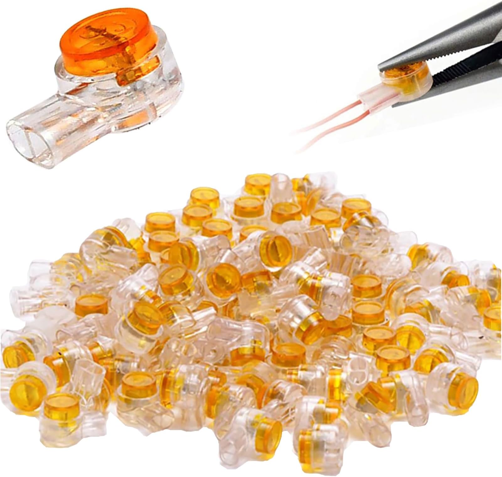 CTRICALVER Lock UY Connector Telephone line Connection Bundling Connector 2 Port / 2 core Set 100 Pieces(Orange)