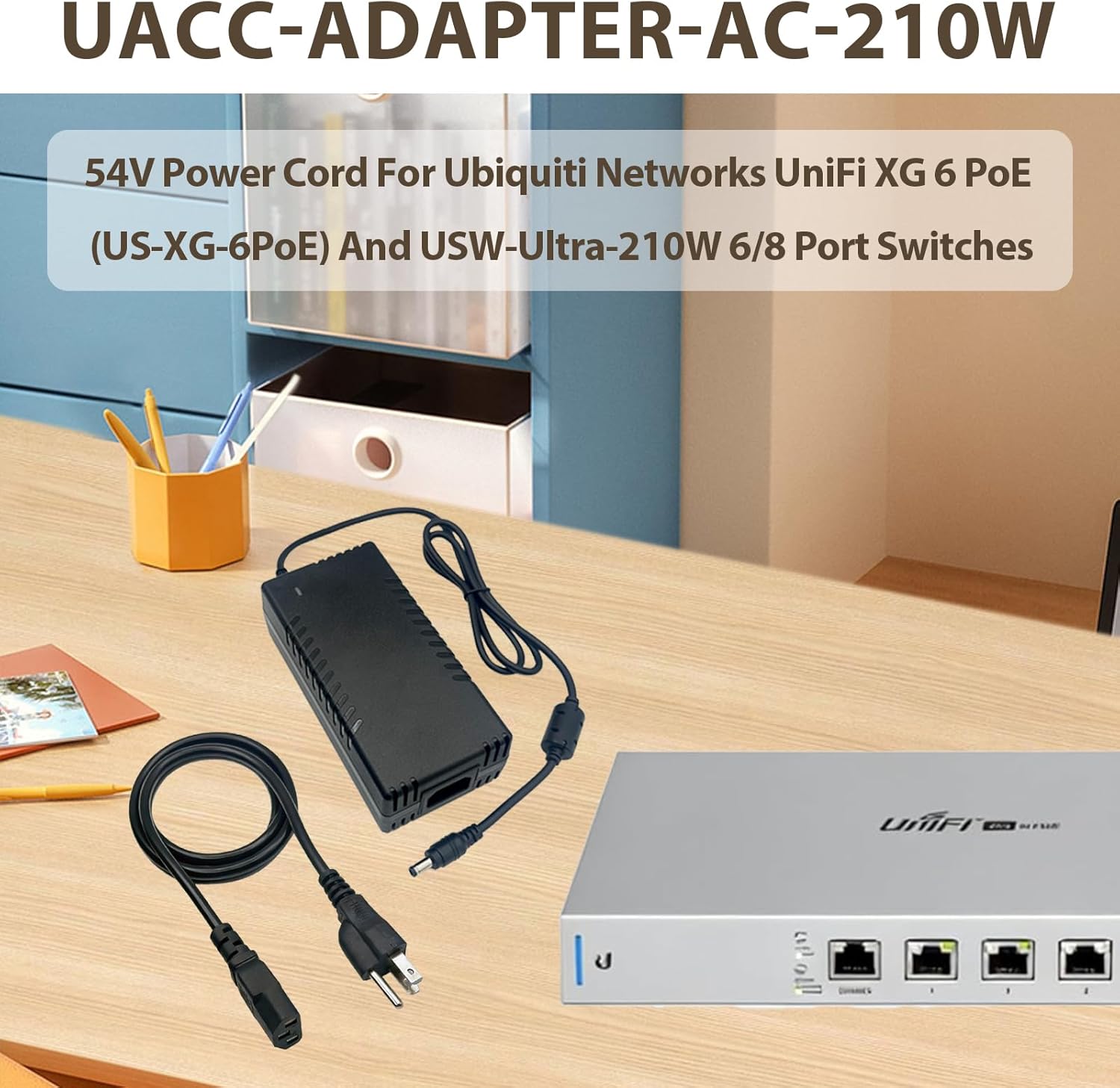54V Power Adapter Compatible with UniFi XG 6 PoE US-XG-6POE USW-Ultra-210W 6 8 Port Switch ADS-210NX-48-1 540210E ADS-210NX-48-1540210E Replacement White 210W Power Supply Cord Charger PSU