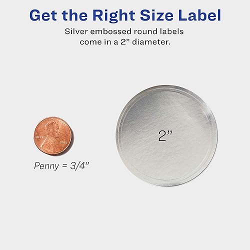 Miniatura 6 de Avery Etiquetas redondas de papel de aluminio en relieve imprimibles 2 pulgadas de diámetro plata 96 etiquetas personalizables 22824