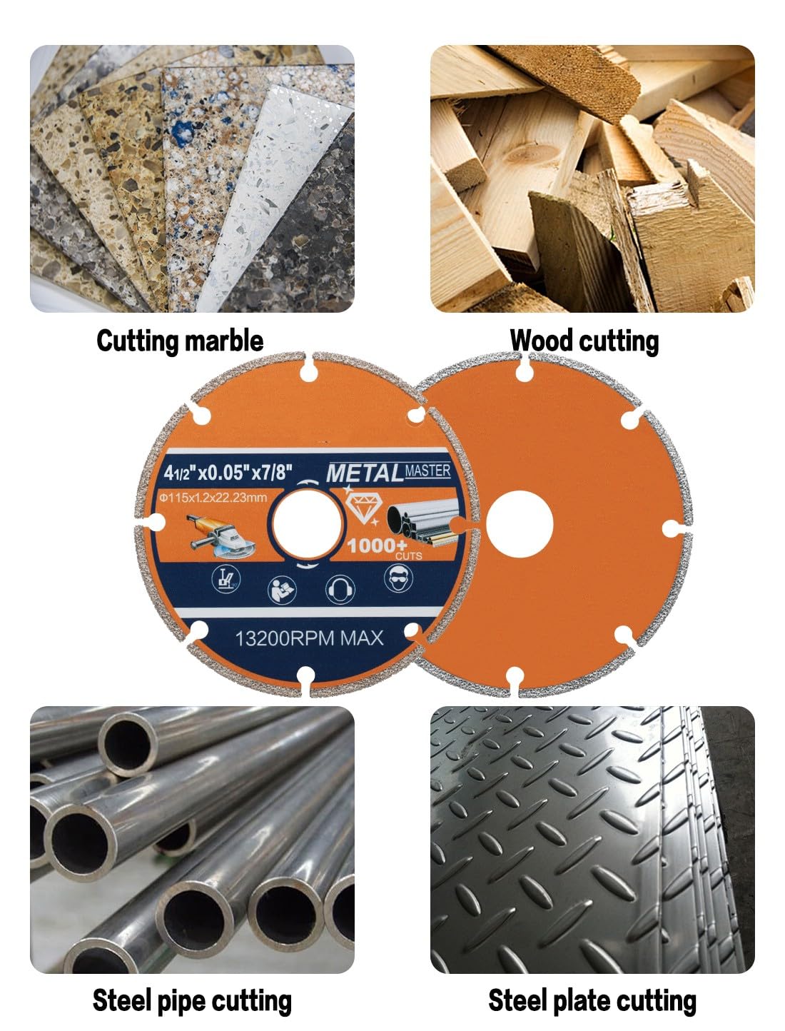 LYVQZPWLRDiamentowa płyta cięcia, 1 szt. Tarcza tnąca do piły tarczowej do cięcia metalu, diamentowa, lutowana próżniowo, 75 mm/115 mm, tarcza tnąca do prętów zbrojeniowych, stal, żelazo, 5000+ cięć,