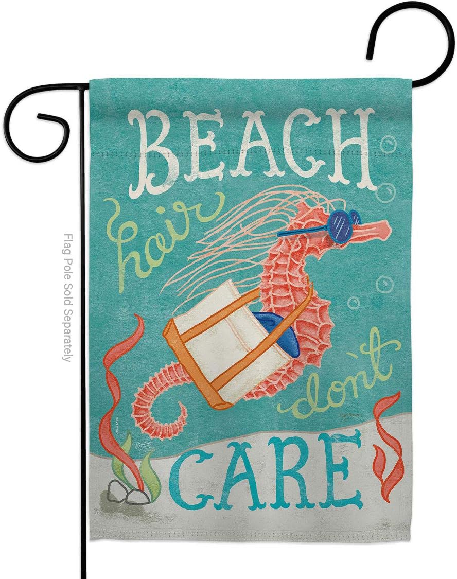Seahorse Beach Hair Burlap Garden Flag Coastal Tropical Sea Shells Ocean Sand Outdoor Summer Coral Small Decorative Gift Yard House Banner Double-Sided Made In USA 13 X 18.5