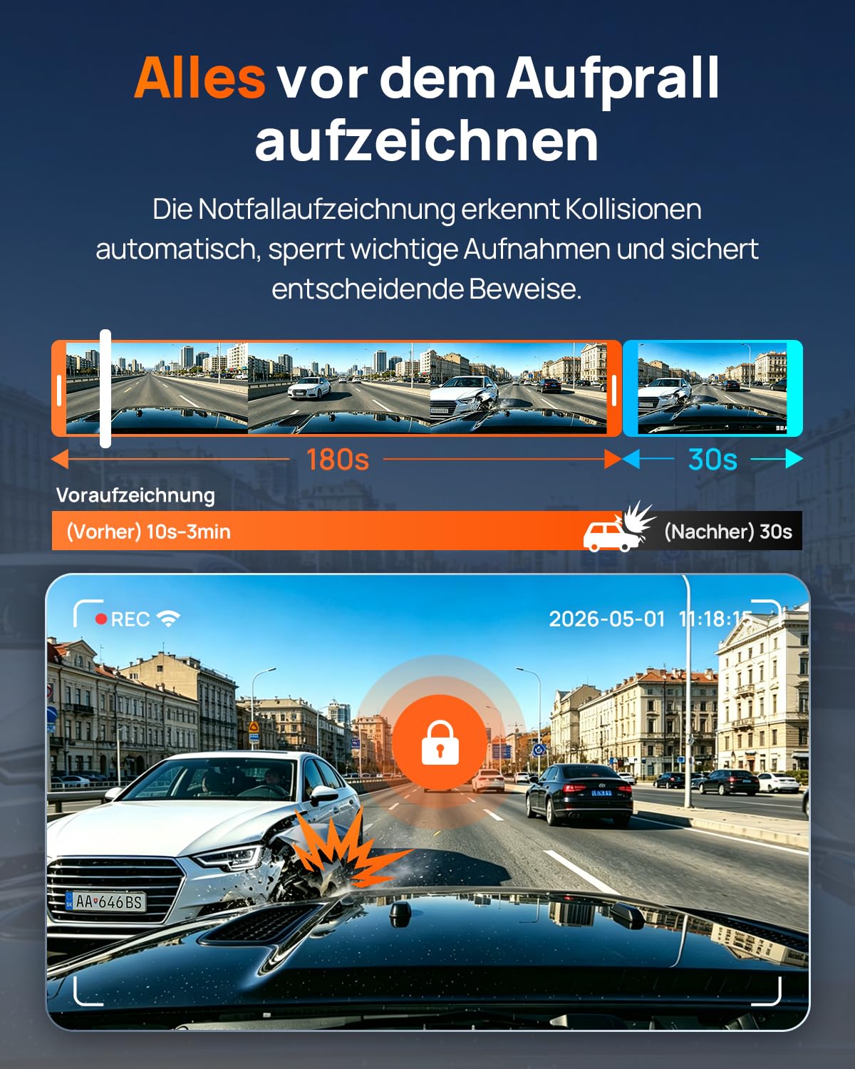 70mai A810 Lite Dashcam 4K 2160P+1080P 64GB Karte 24H Parküberwachung 4G LTE Fernzugriff G-Sensor Nachtsicht HDR F1.55 5GHz WiFi
