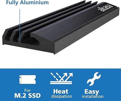 Akasa M.2 SSD Heatsink | Aluminum Heatsink Cooling Fin | Pre-Applied Thermal Adhesive Tape | 71 x 22 x 6.4mm | Suitable for M.2 2280 SSD | Black | A-M2HS01-BK