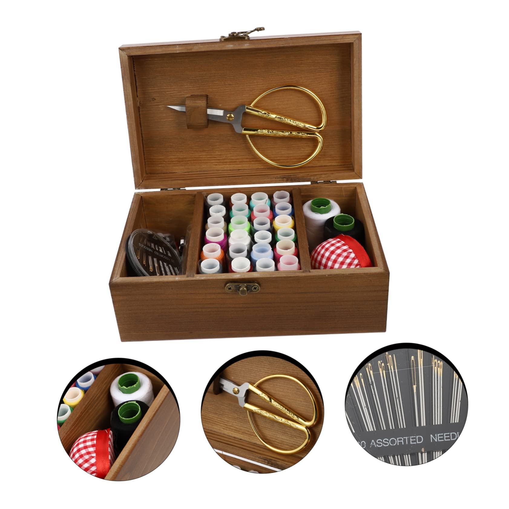 DIYEAH 1 Set Set Da Cucito in Scatola Kit Filo Per Cucire Strumenti Per Filo Da Cucito Kit Da Cucito Professionale Perno in Tessuto Inossidabile Viaggiare Strumento Filo Legno Massiccio