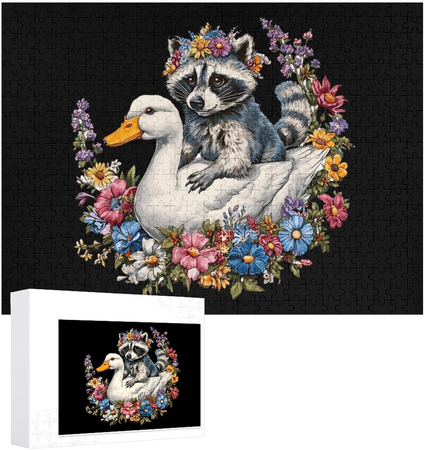 Raccoon Duck Puzzles for Adults 500 PCS Wooden Jigsaw Puzzle Wall Decor Christmas