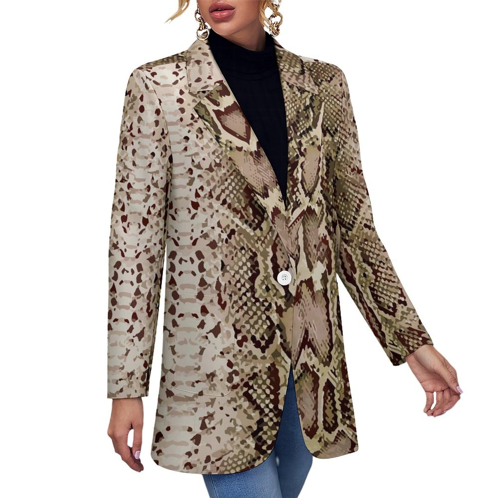 Snake Skin Python Pattern Womens Blazer Suit Jacket Lapel Funny Coat Novelty Casual Outwear Tops