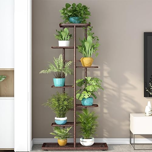 Miniatura 3 de LINZINAR Soporte de metal para plantas de 7 niveles y 8 macetas, estante múltiple para macetas para interiores y exteriores, estantería para patio,