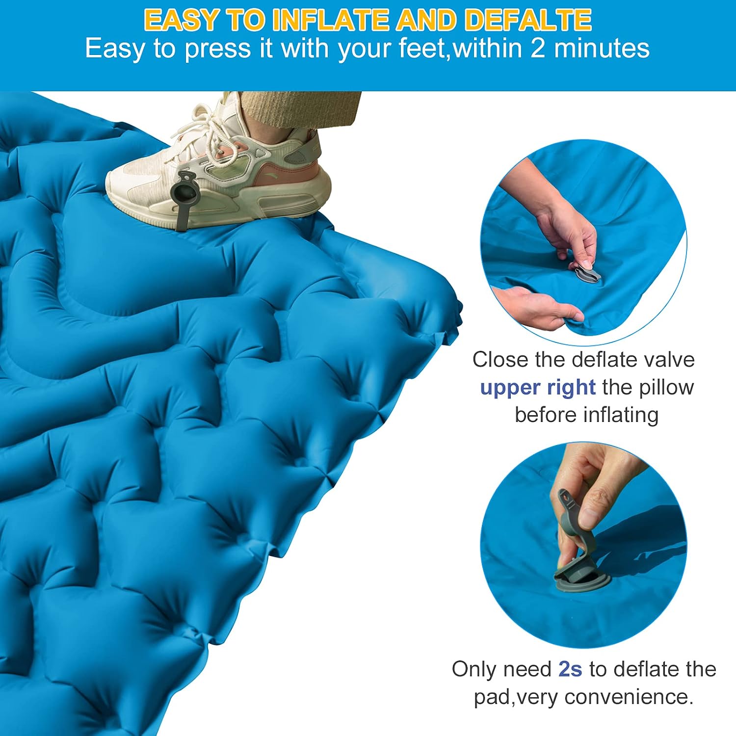 GDPETS Sleeping Pad Camping Mattress Mat - Ultralight Sleeping Pad for Camping - 4 Inch Thick Waterproof Air Mattress Camping self Inflating Sleeping Pad Mat (Peacock Blue)