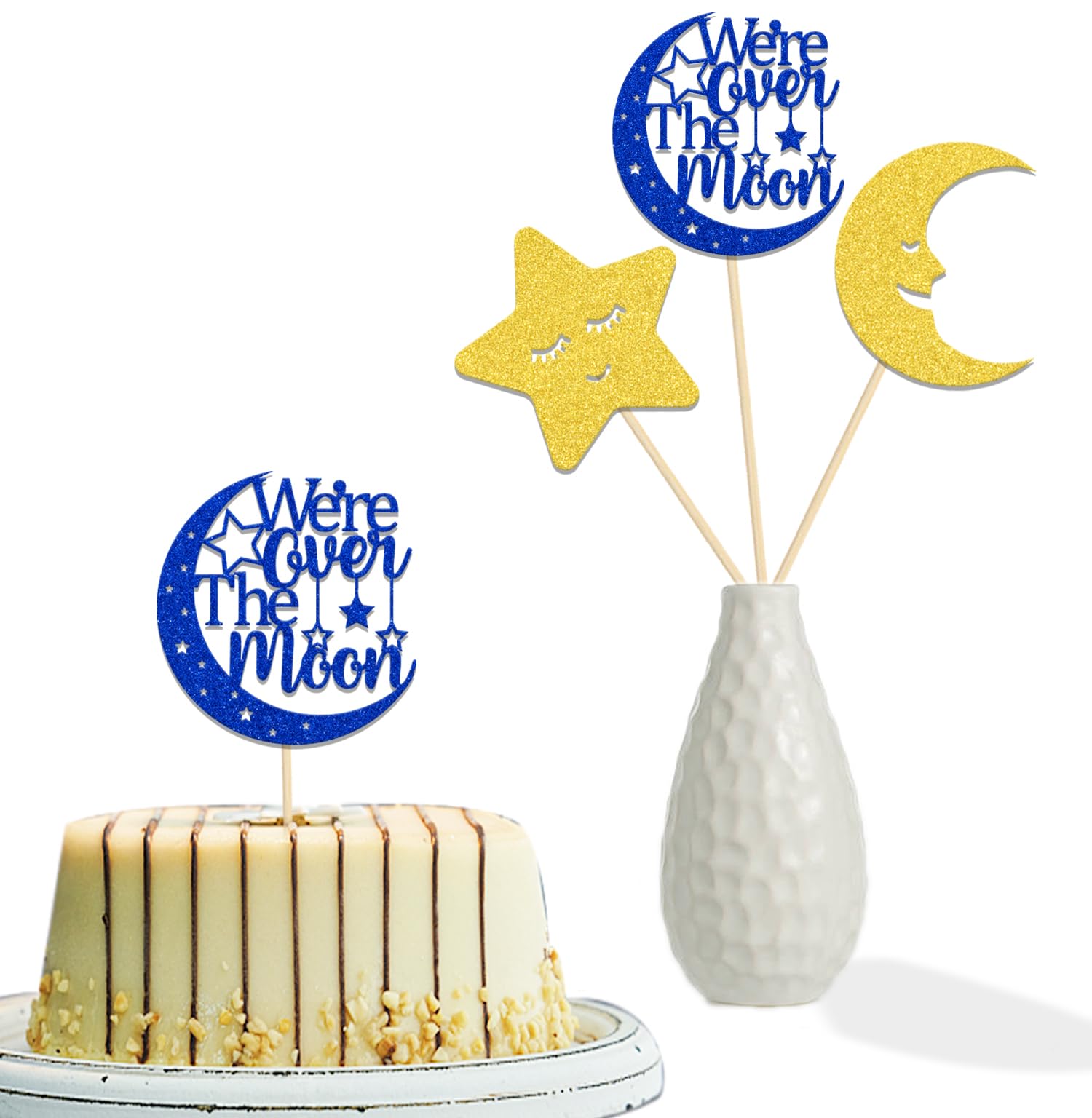 KEWUFD 12PCS We're Over The Mon Centerpiece Stick Star and Moon Baby Shower Decorations Baby Shower Gender Reveal Party Decoration Supplies Outerspace