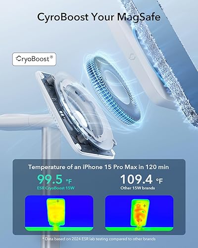 Miniatura 4 de ESR Soporte de cargador MagSafe, estación de carga 3 en 1 con CryoBoost, carga inalámbrica de refrigeración por teléfono, soporte MagSafe de 15 W