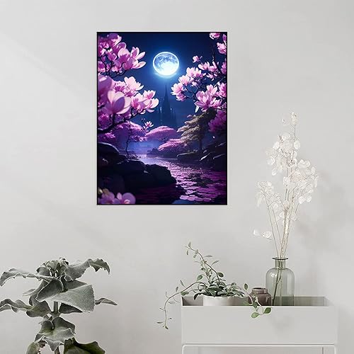 Miniatura 4 de Kit de pinturas artísticas de diamantes con luz de luna para adultos principiantes, kit de arte de diamantes de flores de paisaje, bricolaje,