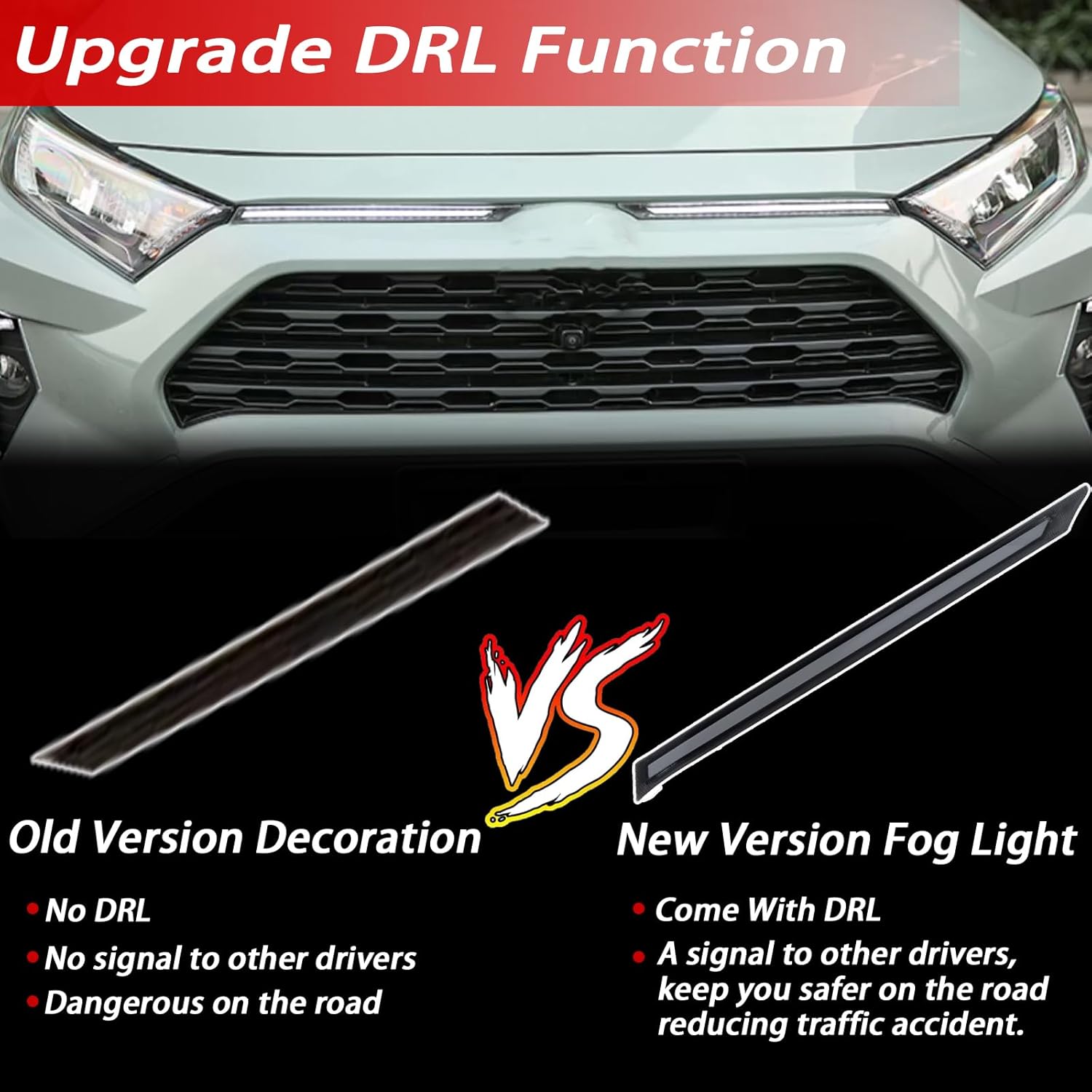 BINGIGOO 2PCS Grille Lights LED Bar Front Sequential Switchback LED Daytime Running Lights Compatible with Toyota RAV4 2019-2023 Sequential Amber Turn Signal light (Smoked)