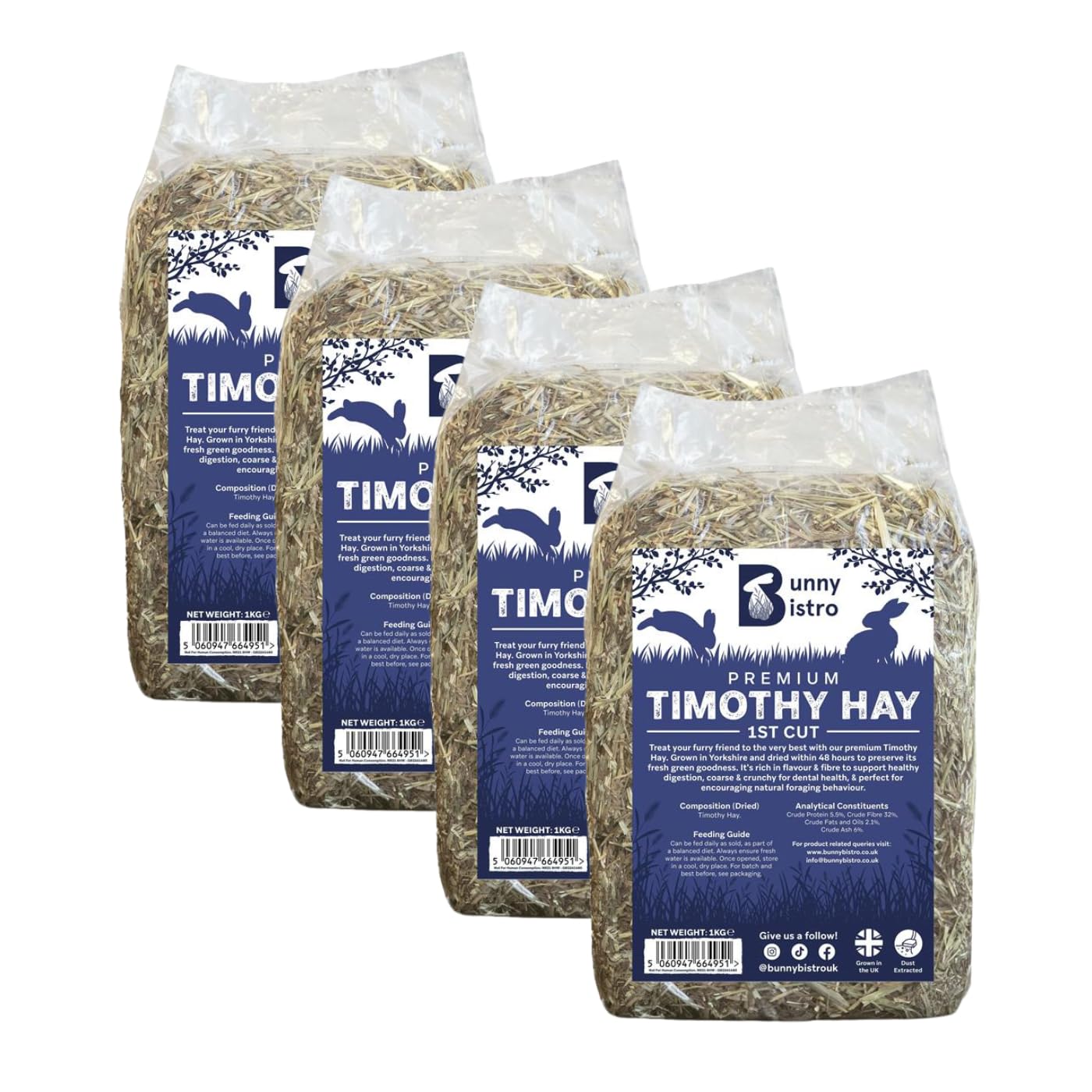 Bunny Bistro Premium Timothy Hay 1st Cut 4kg | Natural UK Grown Hay for Rabbits, Guinea Pigs & Small Animals, High in Fibre, Dental Care, Dust Extracted, Eco-friendly, Grown in Yorkshire