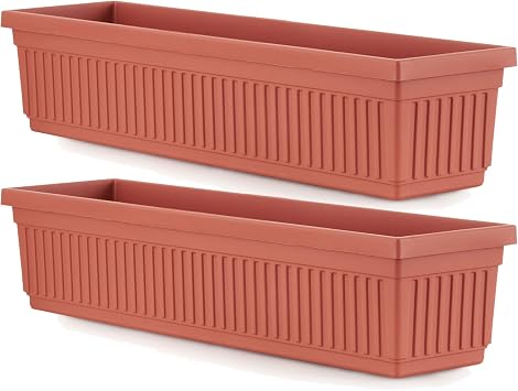 HC Companies 30 Inch Long Fluted Venetian Garden Window Container Planter Box for Indoor or Outdoor Flowers, Vegetables, or Succulents, Clay 2 Pack