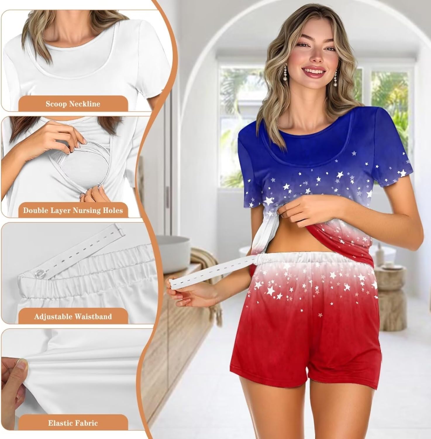 Women's Nursing Pajamas Set Double Layer Maternity Pjs Breastfeeding Casual Sleepwear Postpartum Loungewear