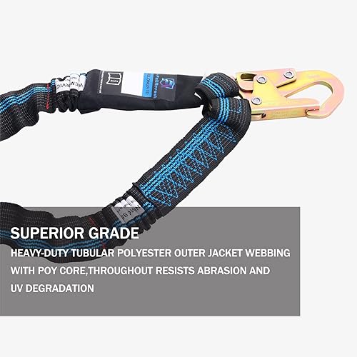 Miniatura 3 de Cordón de Arnés de Seguridad de Doble Pierna de 6 Pies, Cordón de Protección contra Caídas con Absorción de Impactos Interna Resistente a la