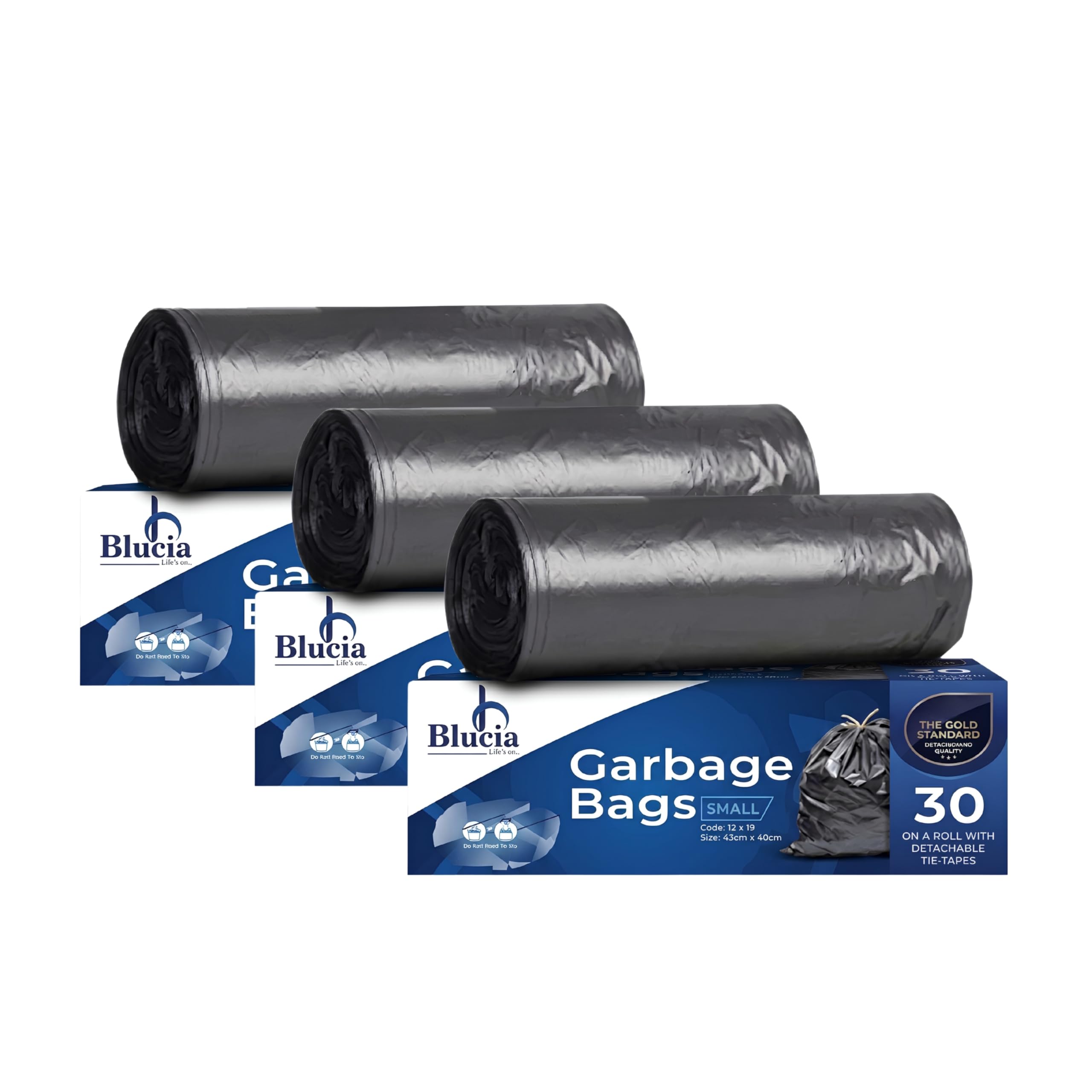 Garbage Bags, Black, Small, Set of 3 | 90 Count, 30 Bags X 3 Rolls, 12 X 19 Inches, For Wet and Dry Waste-image-28