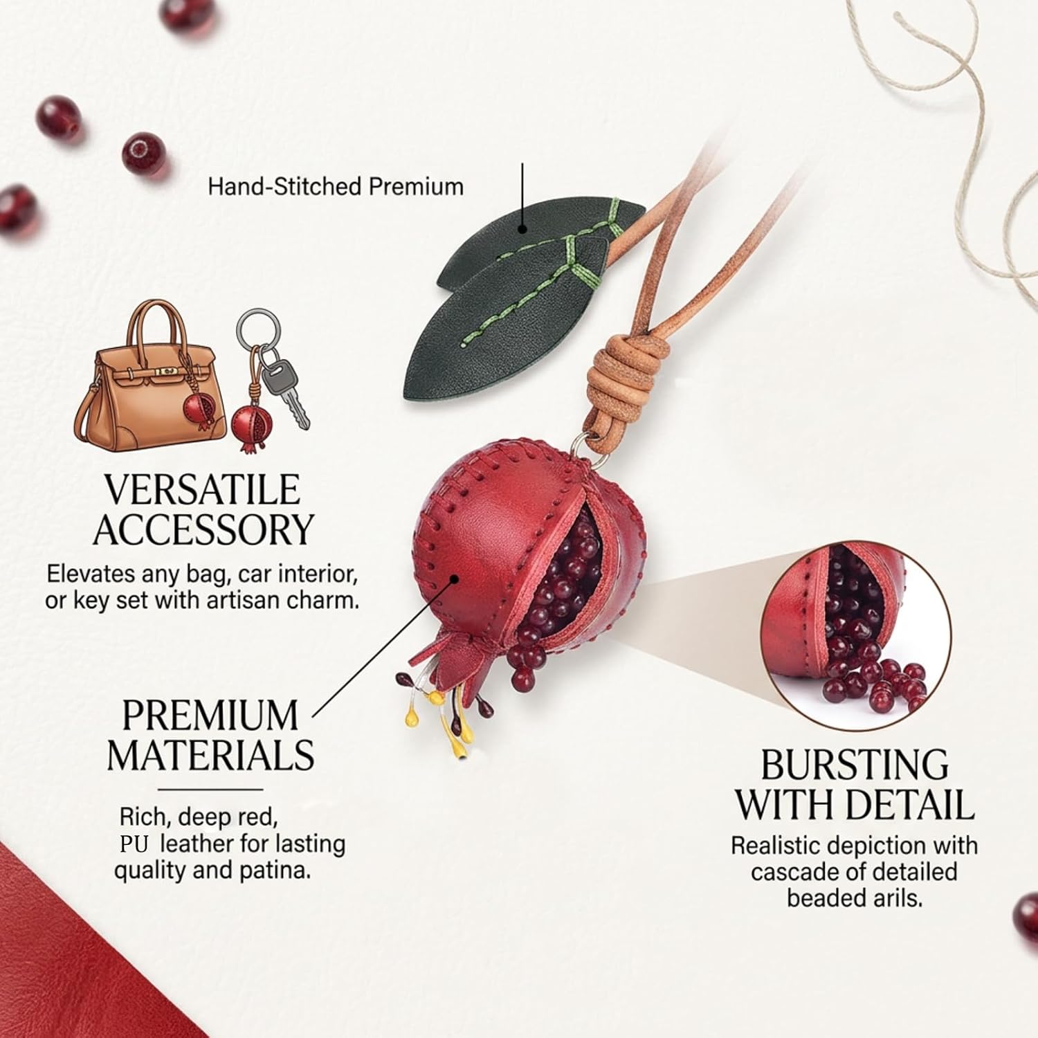 Pomegranate Bag Charm Leather Keychain Purse Charms Handmade Keychain For Bag Accessories（C） image 2