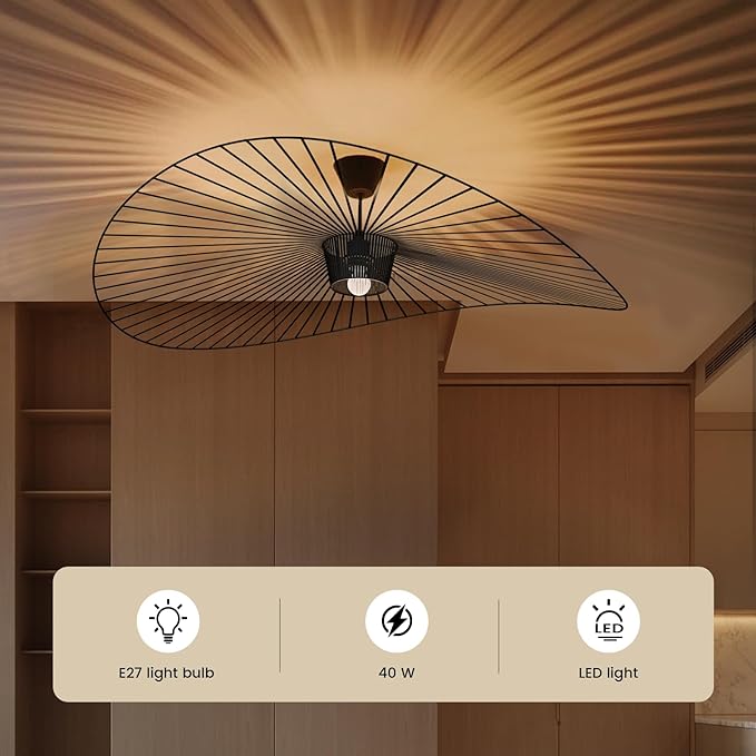 CKENSU Vertigo Kroonluchter E27 Max 40W, Vertigo Hanglamp Ontwerp, Eenvoudig en Creatief Fiber Stof Hoed Ontwerp + IJzeren Kunst, voor Woonkamer, Koffie (Wit, 80 cm) photo 2