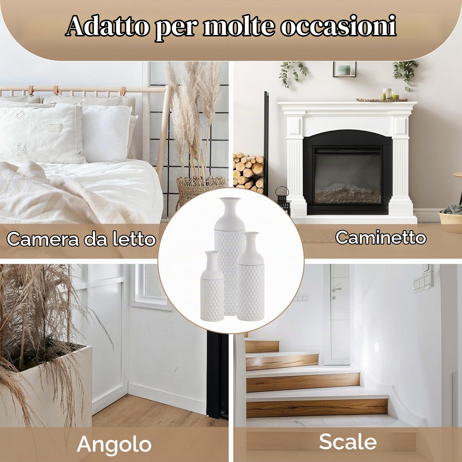 Sziqiqi Vaso Alto da Terra Bianco: 68/51/41 cm Metallo Vaso da Terra Set di 3 Vasi Grandi da Terra per Pampas Grande Vasi Moderno con Trama a Nido D'ape per Soggiorno Corridoio Ufficio