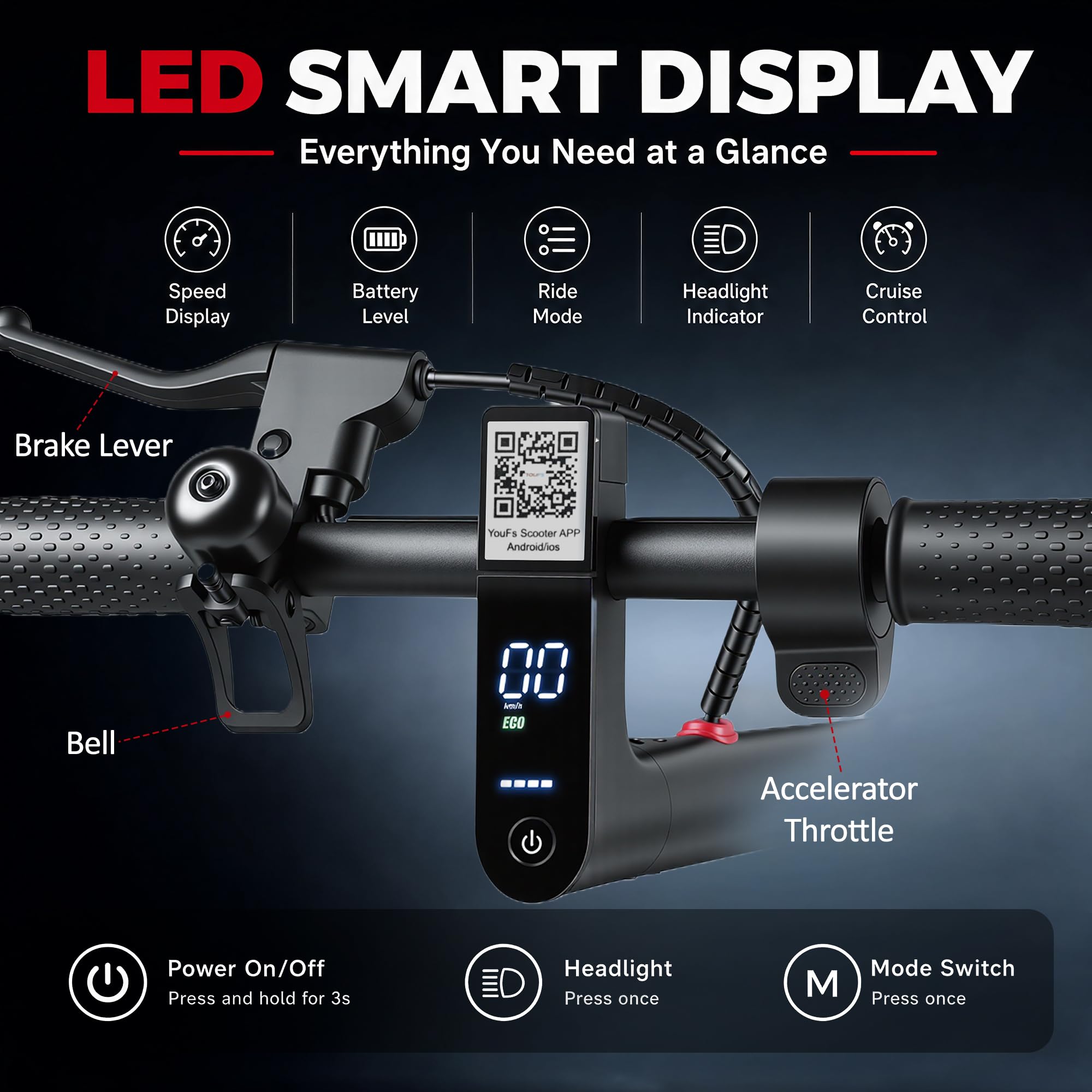 Patinete eléctrico plegable para adultos, 10,4 Ah, autonomía 25/35 km, neumáticos sólidos 8,5", carga máxima 120 kg, control con App