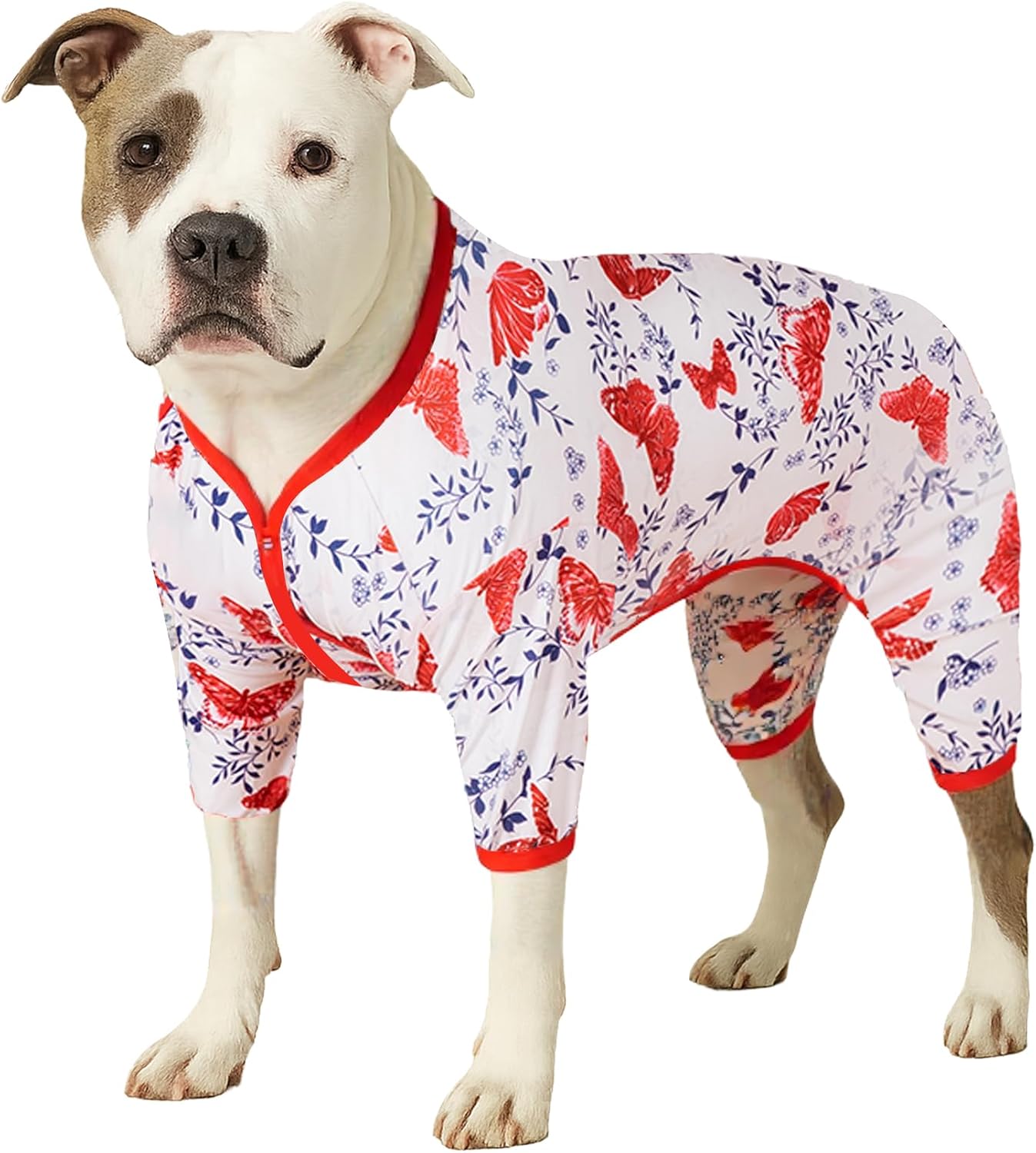 LovinPet Pitbull Pjs for Dogs, Pet Anxiety Relief, Uv Protection Dog Clothes, Comfy Stretchy, Lightweight Fabric, Lemur Print, Large Dog Pjs, Pitbull Clothes,Large