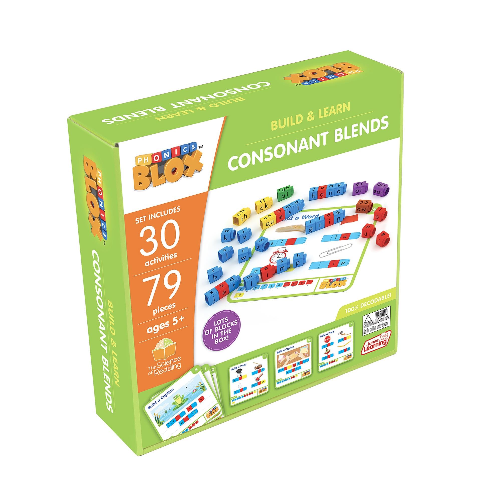 Junior Learning: Rainbow Phonics Blox: Consonant Blends - Phase 4 - Build & Learn, 30 Activity Cards, Color Coded Blocks, Reading Development, Kids 5+ - Image 6
