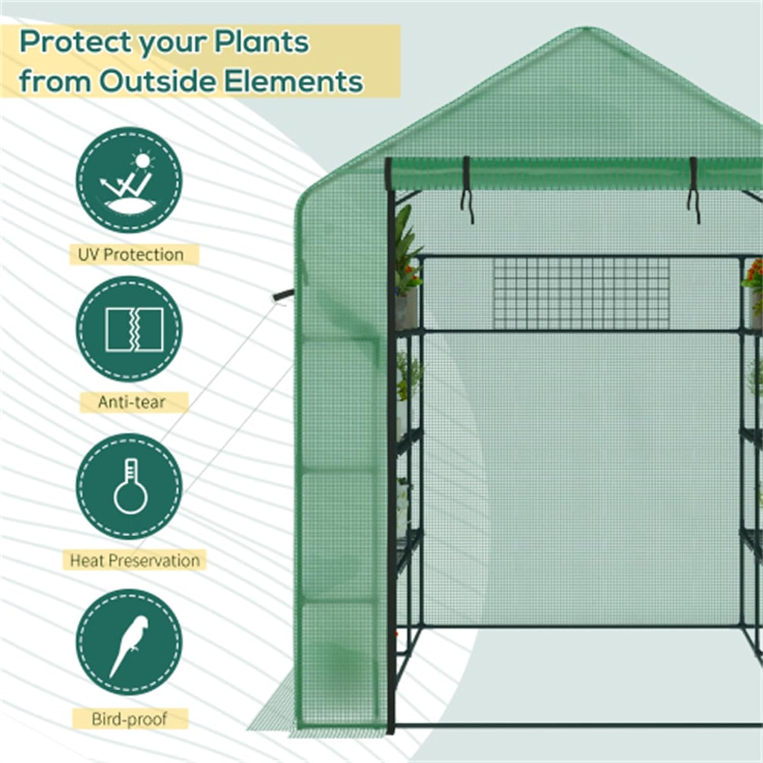 8' x 6' x 7' walk-in greenhouse, large greenhouse shed with mesh doors and windows, 18-layer greenhouse with trellises, plant labels, suitable for growing flowers, herbs, vegetables, seedlings, greens