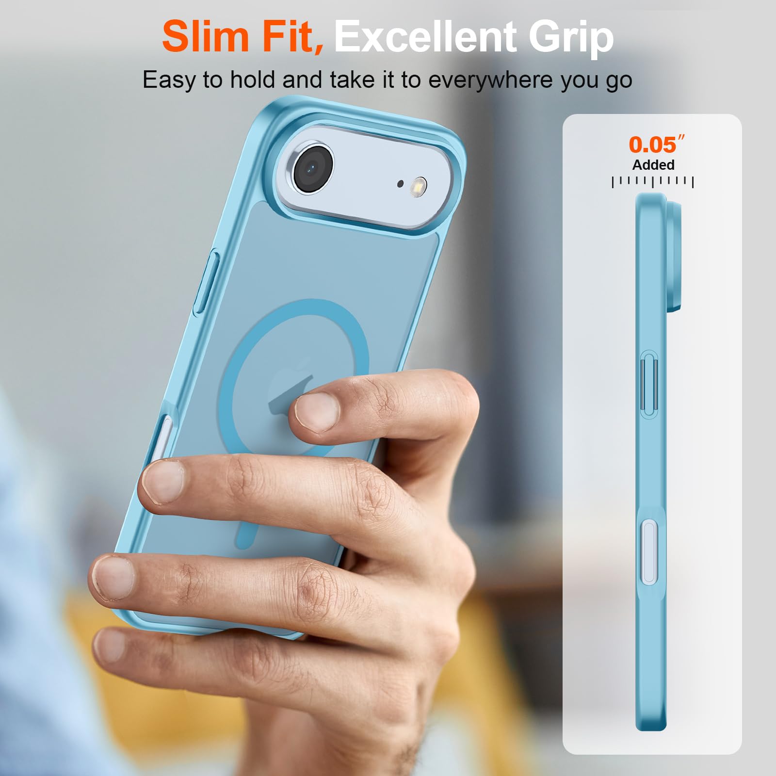 SUPFINE Magnetic for iPhone 15 Case (Compatible with MagSafe) (Military Grade Drop Protection) Translucent Matte Shockproof Phone Cover, Black: Light Blue iPhone Air