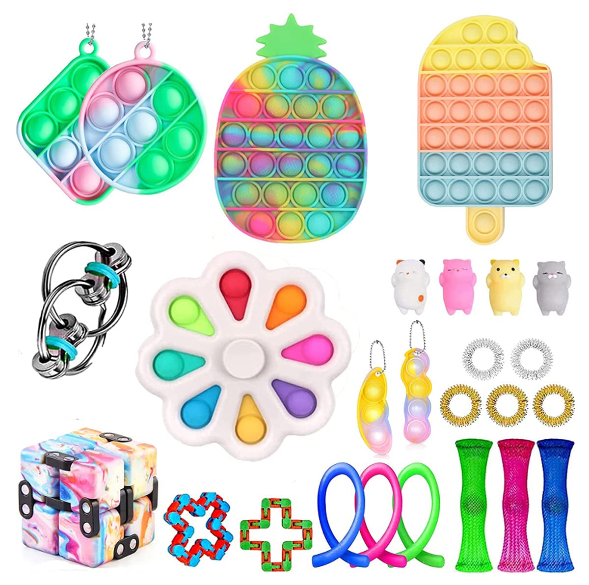 Fidget Toy Pack, Pop Bubble Cheap Sensory Fidget Pack Stress Relief Toys with Marble Mesh Pop Anxiety Tube for Kids Adult (Fidget Pack)