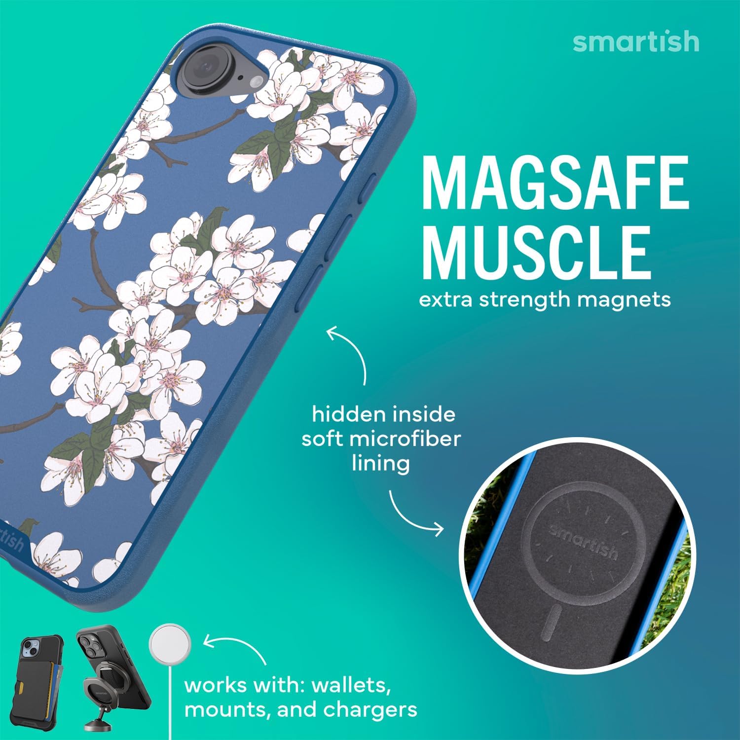 Smartish® iPhone 17e/16e MagSafe Case - Gripmunk Magnetic Slim Case [Lightweight + Protective] Drop Tested Thin Grip Cover with Microfiber Lining for Apple iPhone 17e/16e - Verry Cherry Blossom
