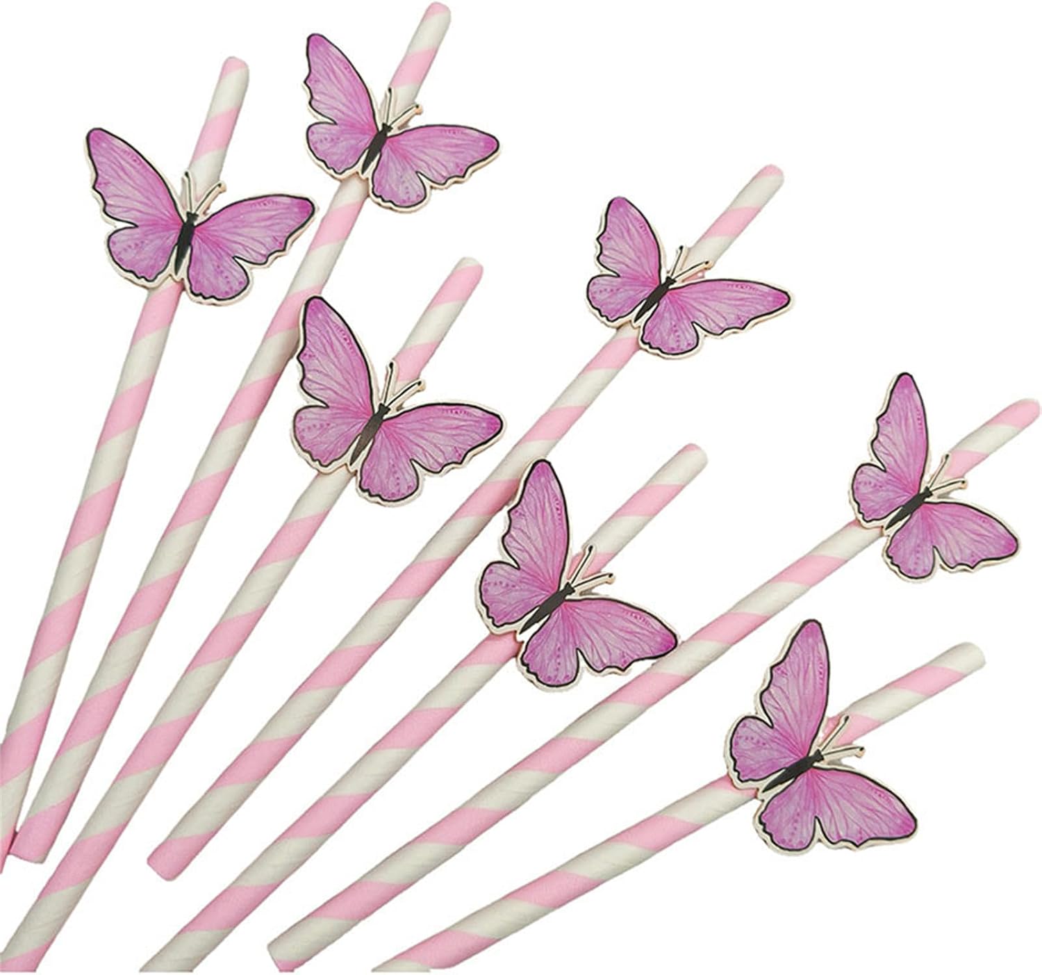20 pitillos de papel decorativos mariposa rosa