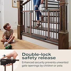 Cumbor 29.7-57 Extra Wide Baby Gate for Stairs, Mom\'s Choice Awards Winner-Dog Gate for Doorways, Pressure Mounted Walk Through Safety Child Gate for Kids Toddler, Tall Pet Puppy Fence Gate, Brown
