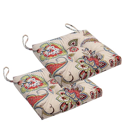 Makimoo 2-Pack Outdoor/Indoor Wicker Patio Seat Cushion Pad with Ties - Weather Resistant, Dining Chair Cushion, 17" x 17" (Khaki Floral)